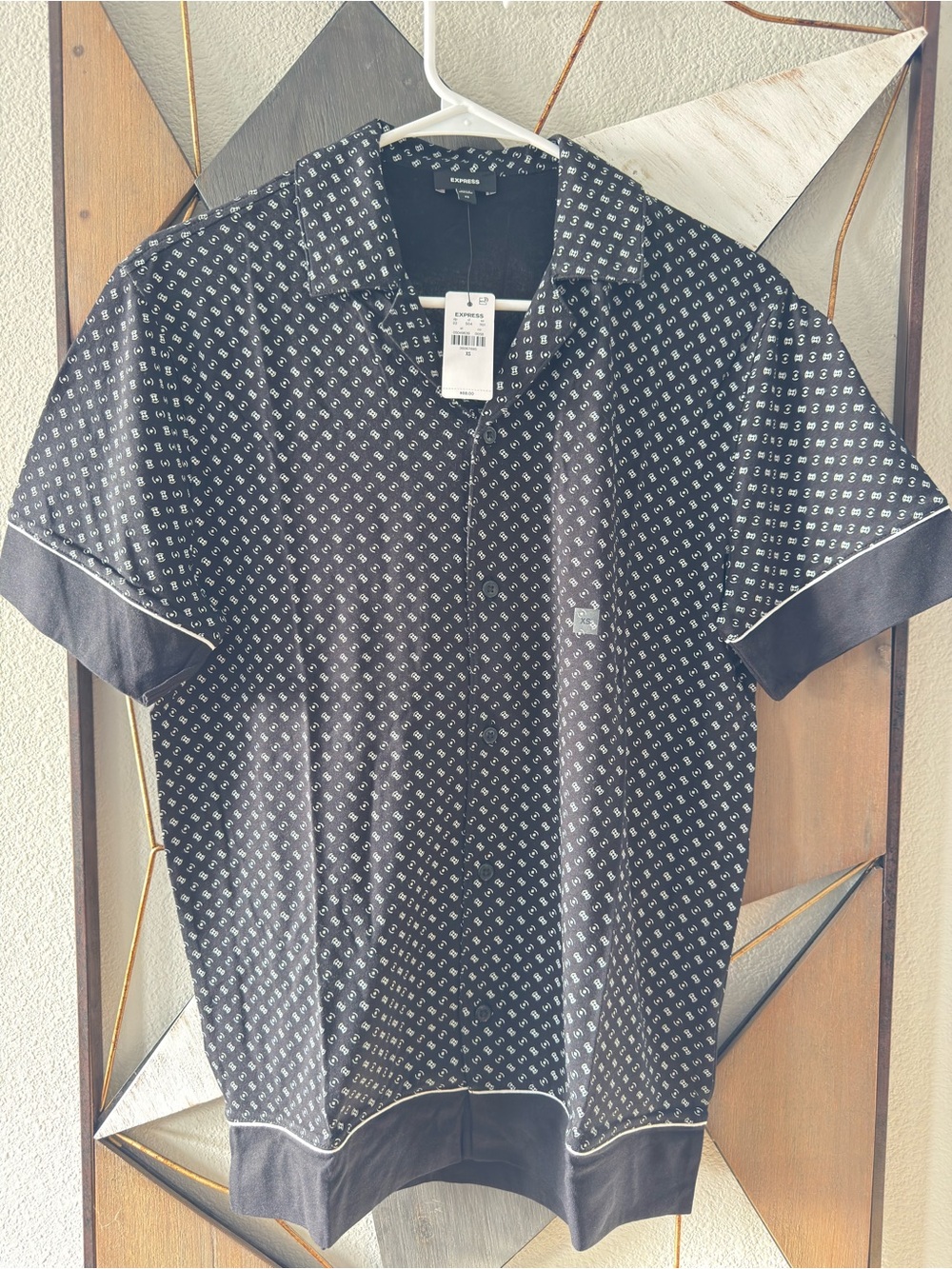 Express Black Micro-Pattern Short-Sleeve Polo